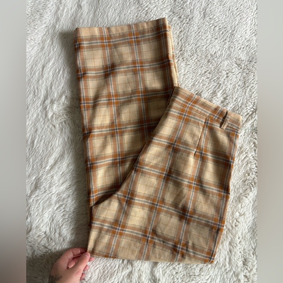 Cider Pants - Cider - Plaid Tan and Orange High Rise Kick Flare Pants